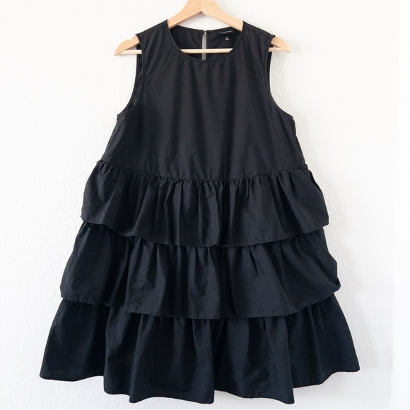 Who What Wear Black Sleeveless Tiered Ruffle Midi Dress Women’s Size Medium - Picture 6 of 11